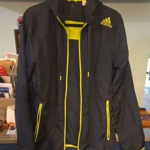 adidas Navy Blue Windbreaker Jacket with Yellow Trim